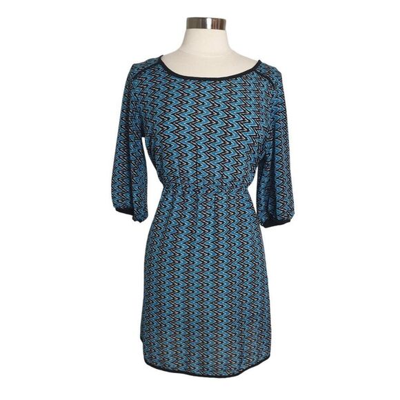 Delirious LA Womens Dress XL Casual Blue/Black Zigzag Pattern Keyhole Retro Glam - Picture 1 of 5